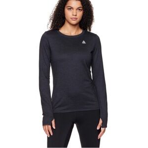 REEBOK Women’s XXL Black Heather LS Thumbhole Legacy Performance Top Tee NWT
